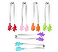 6pcs Sugar Ice Tongs,6 Colors Multifunctional Mini Food Clip with Skid-Proof Hand Shape Silicone Stainless Steel Food Tongs,Small Tongs ice Cube Tongs for Food Kitchen Tongues Food Folder Ice Clip