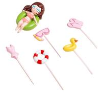 6Pcs Summer Cake Topper Swimming Pool Cake Decoration Beach Toppers Hawaiian Beach Themed Decoration for Birthday Party Supplies Tropical Decorations Pool Party Topper