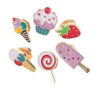 6pcs Summer Ice Cream Dessert Brooch for Women, Cute Alloy Pin | Enamel Coating, Vivid Glossy Finish, Cartoon Shapes, Bag Decoration, Work Outfits and Gift Swap
