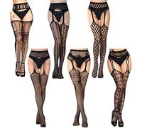 6pcs Suspender Tights for Women, Stocking Tights That Look Like Stockings, Thigh High Stockings & High Waisted Suspenders for Women, Bumless, Black Underwear for Valentine's Day or Goth Tight