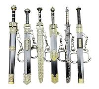 6Pcs Sword Keychains 4.7" Alloy Ancient Chinese Mini Sword with Box Old Key Chain Bag Decoration for Men Women Cool Keychains Chinese Bag Decoration Mini