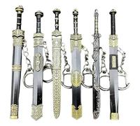 6Pcs Sword Keychains 4.7" Alloy Ancient Chinese Mini Sword with Box Old Key Chain Bag Decoration for Men Women, Mini