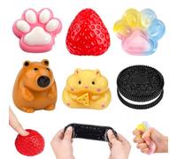6Pcs Taba Squishy Set, Strawberry Squishy Fidget Toys for Adults, Cute Cat Paw Capybara Squishys Stress Balls, Squishies Sensory Squeeze Toys for Anxiety Relief Home Office Desk Decor