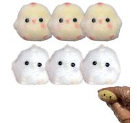 6Pcs Taba Squishy, Yellow and White Chicken Mini Fufu Squishy, 4x3x3cm Furry Squishy Animals Kit for Office, Home, Travel, Stress Relief Fidget Toys, Easter Party Bag Fillers for Adults, Kids