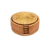 6Pcs Tableware Insulation Pad Round Placemat Dish Mat Rattan Weave Cup Diameter 8Cm For Table