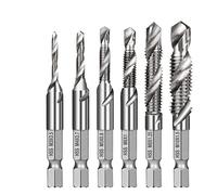 6pcs Tap Drill Sets, Titanium Plated Hex Shank HSS Screw Thread Metric Tap Drill Bits M3 M4 M5 M6 M8 MINGPING (Color : Silver 1)