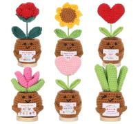 6pcs Teacher Appreciation Gifts Emotional Support Crochet Sunflower Rose Heart Shaped Plants Thank You for Helping Me Grow for Teachers Positive Crochet Flower Heart With Card for Women Mom Birthday