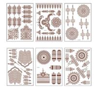 6PCS Temporary Tattoos For Women,Indian Red Tattoo Stickers,Waterproof Fake Tattoos,Vermillion Lace Tattoo Sticker,Mehndi Stencils For Hand & Neck For Face Body Paint
