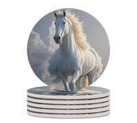 6PCS The Galloping Horse is Galloping Coasters Non-Slip Round Drink Coasters with Ceramic Stone and Cork Base, Heat Resistant Absorbent 33.00Stone Coaster Set for Kinds of Mugs and Cups, 4 Inch