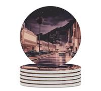 6PCS The Old Hollywood Coasters Non-Slip Round Drink Coasters with Ceramic Stone and Cork Base, Heat Resistant Absorbent 33.00Stone Coaster Set for Kinds of Mugs and Cups, 4 Inch