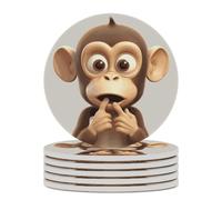 6PCS The Silent Monkey Coasters Non-Slip Round Drink Coasters with Ceramic Stone and Cork Base, Heat Resistant Absorbent 33.00Stone Coaster Set for Kinds of Mugs and Cups, 4 Inch