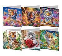 6PCS Tiger DIY Diamond Art Greeting Cards Congratulations Cards & Gifts (CBA003)