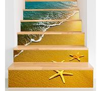 6pcs Tile Stickers for Stairs Kitchen Bathroom, Treer Diy Square Decals Creative Personality Sticker Home Decoration Waterproof Self-Adhesive Wall Tile Stickers (Starfish,100x18cm*6pcs)