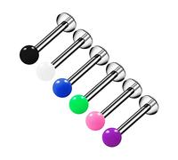 6PCS Titanium G23 Labret 16g 3mm Black White Dark Blue Green Pink Purple Ball Cartilage Earrings Piercing Jewelry Pick Size, Titanium, no gemstone