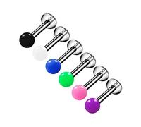 6PCS Titanium G23 Labret 16g 3mm Black White Dark Blue Green Pink Purple Ball Cartilage Earrings Piercing Jewelry Pick Size, Titanium, no gemstone