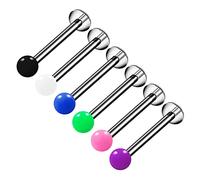 6PCS Titanium G23 Labret 16g 3mm Black White Dark Blue Green Pink Purple Ball Cartilage Earrings Piercing Jewelry Pick Size, Titanium, no gemstone