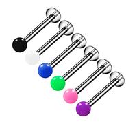 6PCS Titanium G23 Labret 16g 3mm Black White Dark Blue Green Pink Purple Ball Cartilage Earrings Piercing Jewelry Pick Size, Titanium, no gemstone