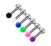 6PCS Titanium G23 Labret 16g 3mm Black White Dark Blue Green Pink Purple Ball Cartilage Earrings Piercing Jewelry Pick Size, Titanium, no gemstone