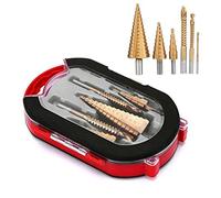 6Pcs Titanium Plating Drill Bit Set with Box, High-Speed Reaming Pagoda Sawtooth Set, 3-Step Drill Bits 3 Serrated Drill Bits,Titanium Coated Cone Drill Bits Hole Cutter Power Tools