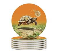 6PCS Tortoise Turtle Jumping Coasters Non-Slip Round Drink Coasters with Ceramic Stone and Cork Base, Heat Resistant Absorbent 33.00Stone Coaster Set for Kinds of Mugs and Cups, 4 Inch