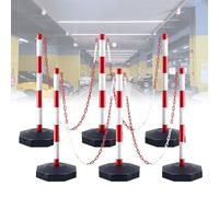 6Pcs Traffic Delineator Post Barrier with Fillable Base, Adjustable Portable Warning Post, 6 Columns, 5 * 2.5m Chains+20 * S Buckles, Safety Barriers for Outdoor Indoor Crowd Control Car Parks