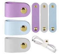 6Pcs Travel Cable Ties Phone Cable Ties Reusable Leather Cord Organizer Straps PU Leather Charging Power Cord Headphone Organizer USB Multipurpose Straps Holder Snap Closure