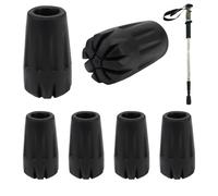 6Pcs Trekking Pole Tips Durable Walking Stick Rubber Ends Universal Fit Ferrules Hiking Poles Caps Crutch Protectors Cane Replacement for Most Terrain Asphalt Rock Snow Mud Enhanced Grip Black