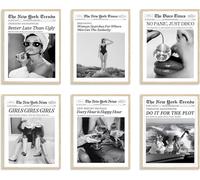 6Pcs Trendy Newspaper Wall Art Woman Searches For Where Men Get The Audacity Posters Prints,New York Times Wall Art Canvas,Vintage Bart Cart Decor Retro Girl Dorm Room Decor Aesthetic 30X40cm Unframed