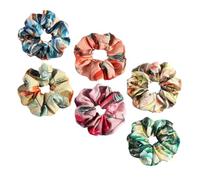 6pcs Tropical Floral Print Ponytail Holder Elastic Hair Scrunchies Set | Velvet Scrunchie Style, 3d Printed Cloth and Rubber, Daily Life Parties, Women