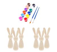 6pcs Unfinished Wooden Bunny Dolls with 12 Colors + 2 Brushes, DIY Painting Easter Peg Doll Figurines with Smooth Surface, Perfect for Party Decorations, Crafts Projects (A)