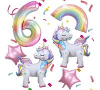 6PCS Unicorn Balloons, Self Standing Unicorn Balloon, Large Rainbow Balloon, Colorful Number 6, Star Balloons for Girl Purple Pink Theme 6th Birthday Party Decorations Supplies.(6th)