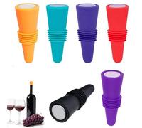 6Pcs Universal Wine Bottle Stoppers, Silicone Wine Bottle Stopper, Reusable Beverage Bottles, Effective Sealing Prevents Leakage for Kitchens and Bars Fit a Variety of Glass Bottles
