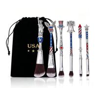 6PCS USA Flag Cosmetic Brushes Patriotic Makeup Brush Set with Velvet Storage Bag Featuring Statue of Liberty Bald Eagle & Liberty Bell 4th of July Gift for Women (6PCS Brushes Set)