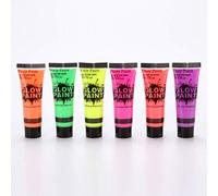 6Pcs UV Neon Face and Body Paint, Blacklight Washable Glow in The Dark Body Paints Glitter Face Paint Festival Accessories for Halloween and Carnival