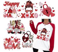 6PCS Valentine’s Day Heat Transfer Vinyl Decals Red Romantic Theme Iron on Patches Cute Dwarf Heart Love Pattern Iron on Transfer Sticker Happy Valentine’s Day DTF Transfer Ready to Press for Clothes