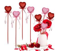 6Pcs Valentine's Day Glitter Puffy Heart Picks Foam Sparkly Sticks for Flower Arrangements Floral Bouquet Home Holiday Party Crafts Supplies Decorations (Red, Pink)
