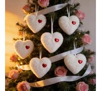 6Pcs Valentine's Day Plush Heart Ornaments Set,Red Pink White Hanging Decorations with Ribbons,Romantic Valentines Tree Hanging Decorations,Soft Fuzzy Love Heart Decor for Tree,Garland,Party,Wedding