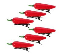 6pcs Vegetable Chili Pepper Hair Clips for Women Girls | Plastic Resin, Firm Clip Structure, Secure Grip, Portable for Party Dresses and Office Attire