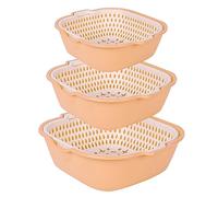 6PCS Vegetable Washing Basket, 2-in-1 Drain Colander Bowl Set, Kitchen Fruit Baskets Washing Bowl and Strainer, Drain Basin and Basket for Vegetables Cleaning Washing (Beige)