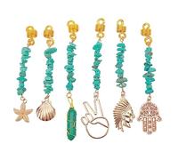 6Pcs Viking Beard Decorations Pendant - Metal & Turquoise Hair Accessories for Men’s Braids Cosplay Wedding DIY