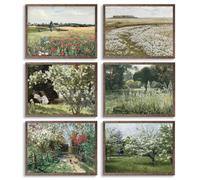 6Pcs Vintage French Country Wall Art, Spring Landscape Prints Green Meadow Cottagecore Nature Wilderness Flower Field Aesthetic Wall Decor Pictures Farmhouse Botanical Paintings Posters, Unframed