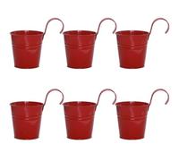 6PCS Vintage Hanging Flower Pots Metal Iron Bucket Planter Plant Pots with Detachable Hook for Fence Balcony Garden Wall Home Decor Outdoor Patio, with Drainage Hole(Red)