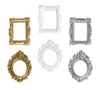 6Pcs Vintage Resin Frames - Antique Style Small Picture Frames with Floral Edge for Jewelry Making, Nail Art Charm, Home Decor (Gold Silver White).