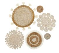 6PCS Wall Basket Decor Set Woven Rattan Flat Baskets Wall Hanging Decor Handmade Tassels Flower Wall Baskets Decor for Living Room Bedroom Dining Room Office