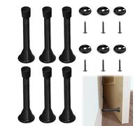 6PCS Wall Mounted Chrome Spring Door Stops, Metal Door Stoppers with Anti-Slip Rubber Heads Screws Base, Sprung Stopper Skirting Board Buffer for Protect Walls and Doors(Black)