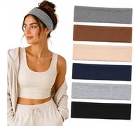 6PCS Wardrobe Basics Neutral Hair Accessories for Women - Soft Breathable Wide Headbands for Makeup, Pilates, Face Washing, Travel, Gym, Yoga & Relaxed Everyday Styling Wear