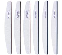 6Pcs Washable Professional Nail Files, 100&180 Grit Double Sided Nail Files for Natural Gel and Acrylic Nails, Half-Moon Fingernail File Manicure Tools Nails Buffing Block for Home Salon