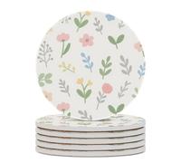 6PCS Watercolor Flowers Coasters Non-Slip Round Drink Coasters with Ceramic Stone and Cork Base, Heat Resistant Absorbent 33.00Stone Coaster Set for Kinds of Mugs and Cups, 4 Inch