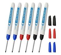 6pcs Waterproof Deep Reach Markers, Long Nose Markers with 2mm Felt Tip, 30mm Reach Permanent Ink for Carpenters, Builders & Construction，Colorful Marking Carpenter Waterproof and Durable Tracer Pens