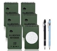 6pcs Waterproof Notebook with 2 Pens, Field Notes Pocket Notepad 50 Sheets, All-Weather Mini Notebook A7 Notebooks Wirebound Notebooks Small Notepad Pocket Size Memo Pads for School Office Home